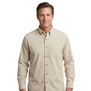 Eddie Bauer Mens Shirt Large Beige Long Sleeve 100% Cotton Button Down Casual